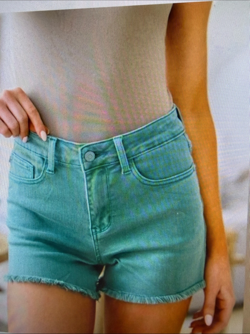 NWOT Judy Blue Seafoam Frayed Hem High Rise 3” Inseam Denim Colorful Shorts 29